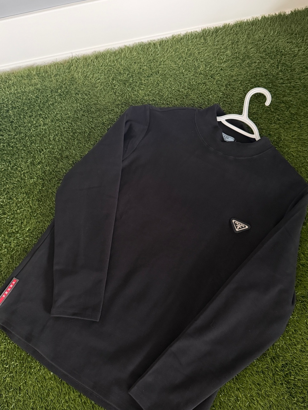 Prada Black Crewneck Sweater with Logo Patch